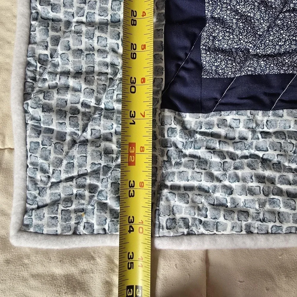 Handmade Baby Quilt‎ Patchwork Cotton Quilted Blue Nursery Blanket 36